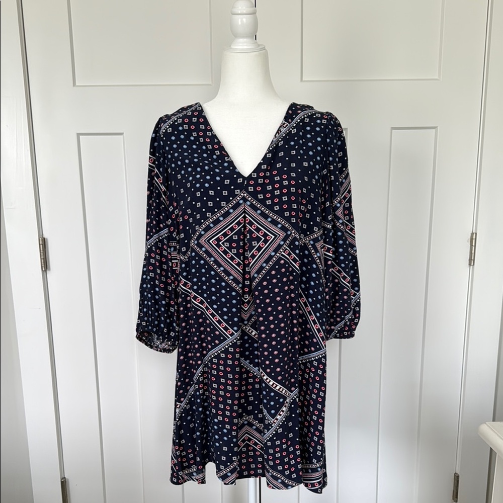 Navy Geometric Print Dress
